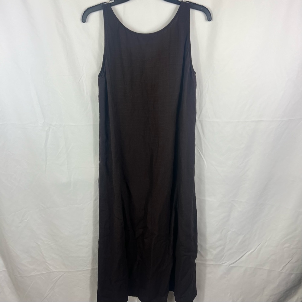 Eileen Fisher Brown Linen Blend Sleeveless Maxi Dress - Picture 7 of 7